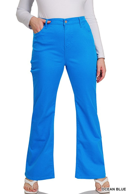 Zenana Plus High Rise Super Flare Color Denim Pants