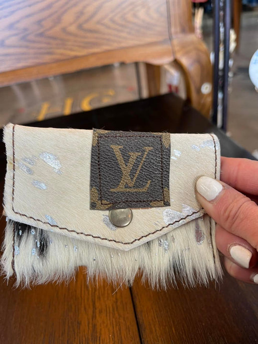LV Upcycled and Genuine Leather Card Holder (Brown Cowhide