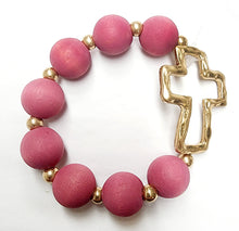 Load image into Gallery viewer, Wood Beaded Gold Bracelet with Charm
