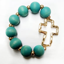 Load image into Gallery viewer, Wood Beaded Gold Bracelet with Charm
