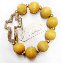 Load image into Gallery viewer, Wood Beaded Gold Bracelet with Charm
