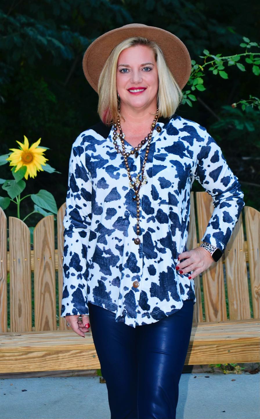 Cozy Cow Print Top