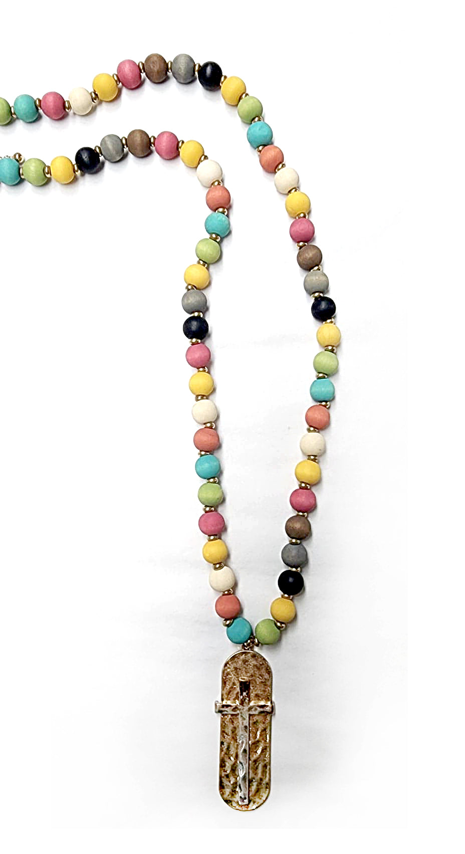 Pomina Multicolor Wooden Bead Cross Necklace