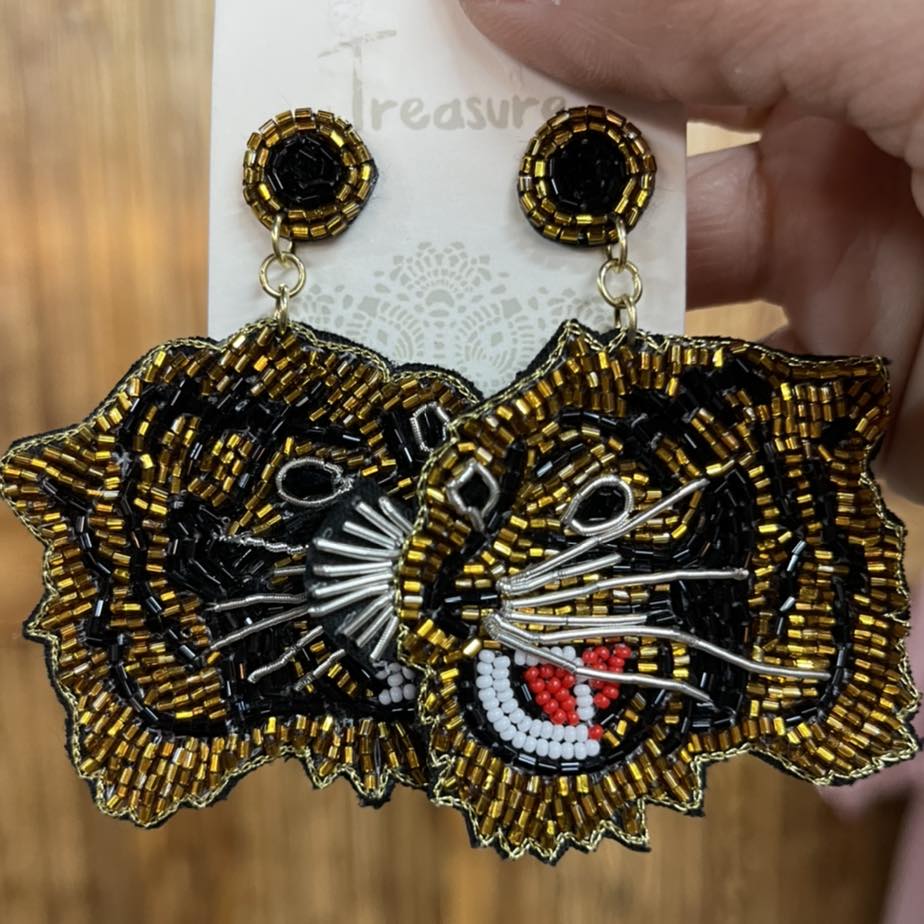 Beaded Tiger Earrings - Post