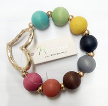 Load image into Gallery viewer, Wood Beaded Gold Bracelet with Charm
