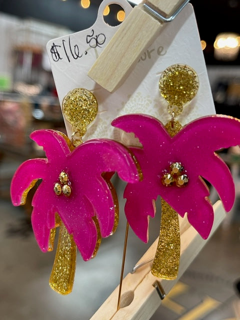 Pink Palm Earrings