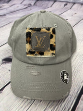 Load image into Gallery viewer, HC  Repurposed LV Leopard Cowhide Messy-Bun Hat
