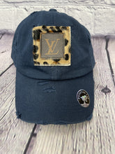 Load image into Gallery viewer, HC  Repurposed LV Leopard Cowhide Messy-Bun Hat
