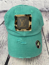 Load image into Gallery viewer, HC  Repurposed LV Leopard Cowhide Messy-Bun Hat
