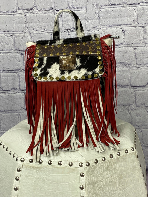 Brindle Cowhide With Turquoise Rivets And Swarovski Crystals Handbag -  Forever Treasures Boutique